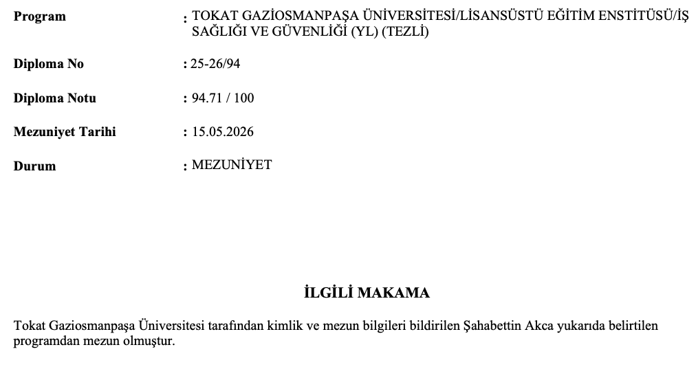 �� Sa�l��� ve G�venli Tezli Y�ksek Lisans