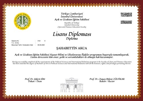 Siyaset Bilimi ve Uluslararas� �li�kiler Diplomas�